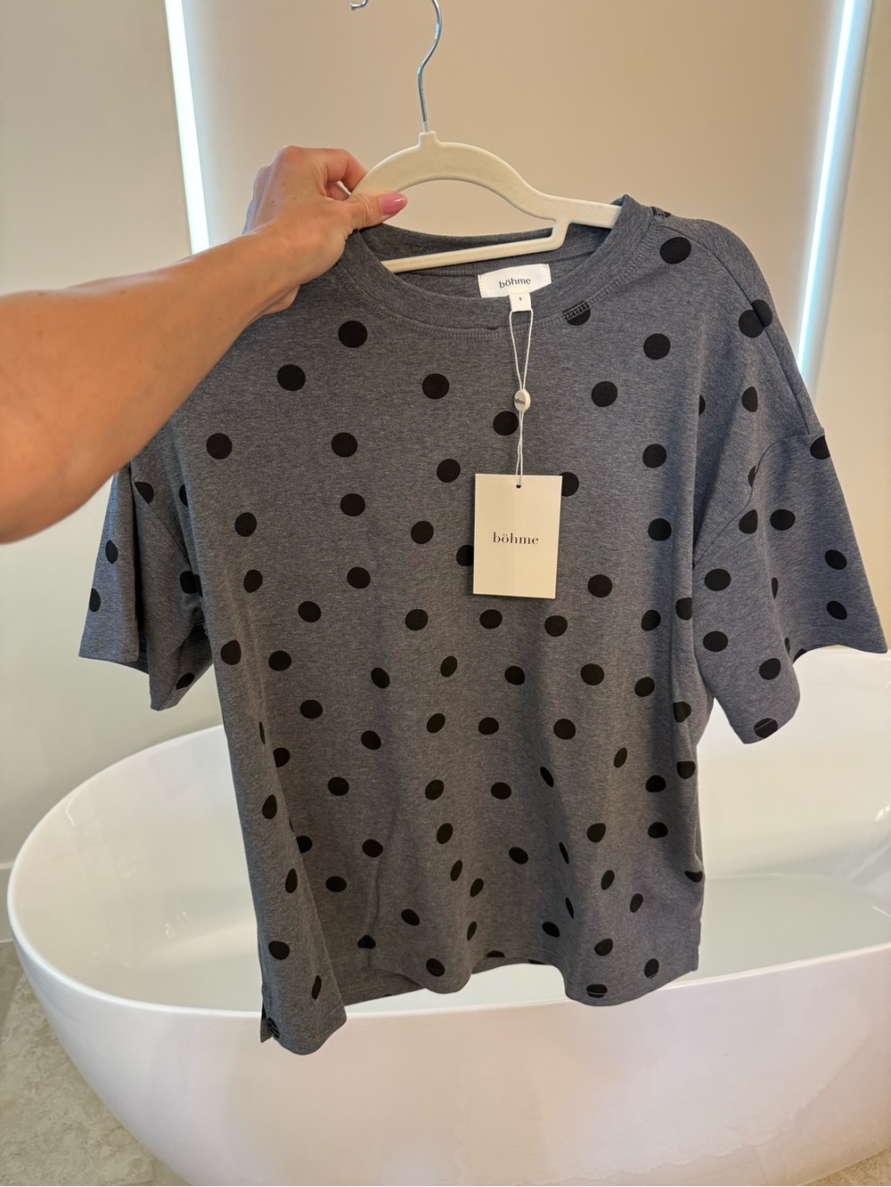 bohme Charcoal Gray Tee with Black Polka Dots